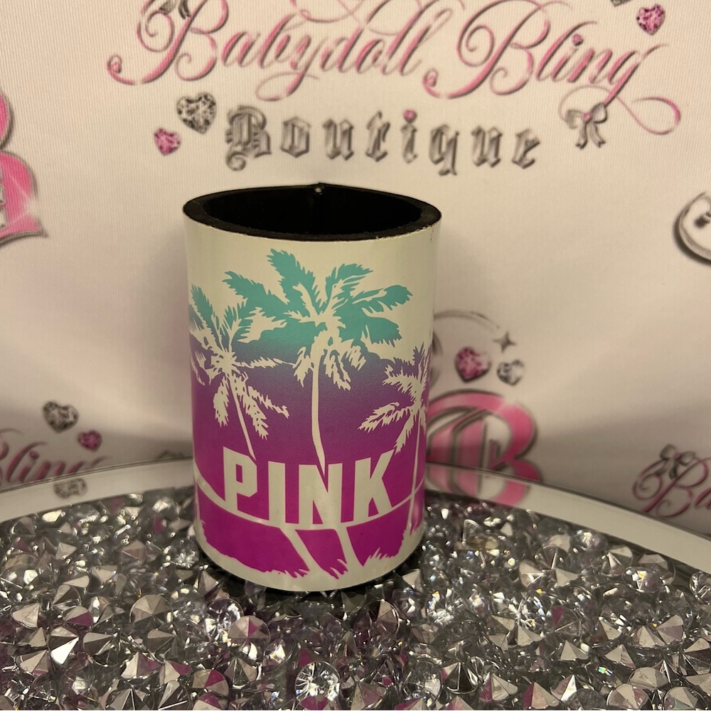 Victoria secret pink coozie drink holder palm trees ombré summer beach cooler - Picture 1 of 4